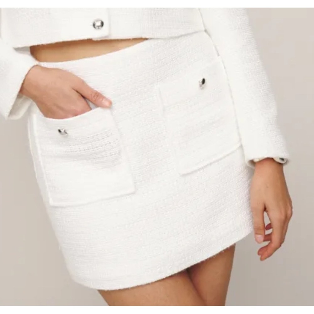 Reformation NWT Aurelia Skirt Tweed Mini White Size 10 Preppy Quiet Luxury Chic